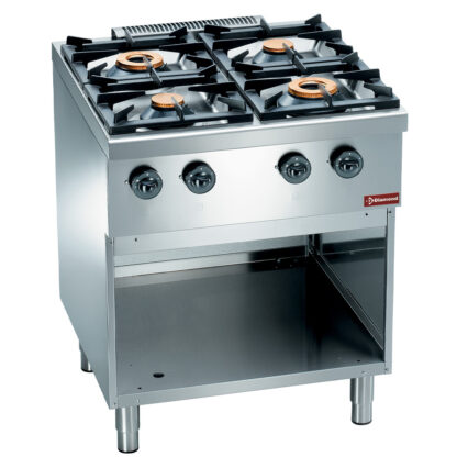 Gas range 4 burners, on open cupboard