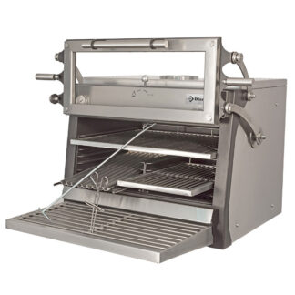 Charcoal oven-BBQ, GN 1/1 + GN2/4 (75 Kg/h)- Liftable door/Stainless steel