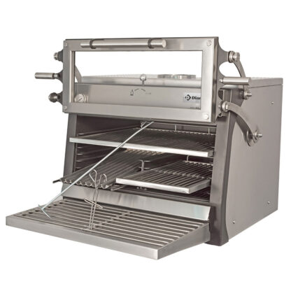 Charcoal oven-BBQ, GN 1/1 + GN2/4 (75 Kg/h)- Liftable door/Stainless steel