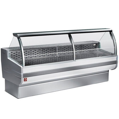 Refrigerated display counter, curved glass, ventilated, with reserve