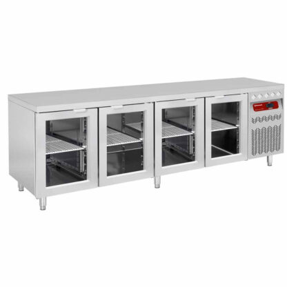 Ventilated refrigerated table, 4 glass doors GN 1/1, 550 Lit.