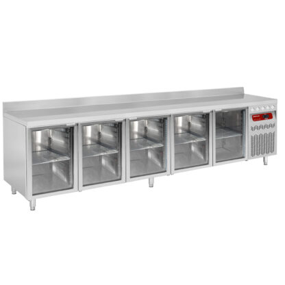 Wall ventilated refrigerated table, 5 glass doors GN 1/1, 700 liters