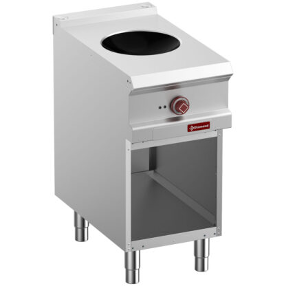 Induction wok, on open cupboard