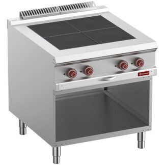 Electric stoves 4 plates aligned with the top, open cupboard