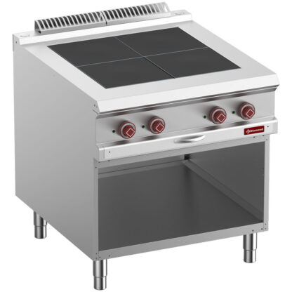 Electric stoves 4 plates aligned with the top, open cupboard