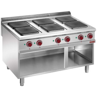 Electric stove, 6 plates on open cupboard