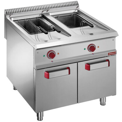 Electric fryer 2 tanks 18 liters on closed cupboard