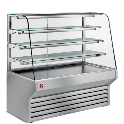 Refrigerated display counter curved window