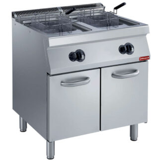 Gas fryer, basin in "Y" 2x 15 liters, external burners, on board