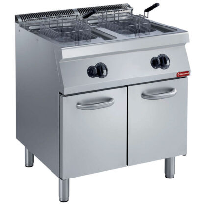Gas fryer, basin in "Y" 2x 15 liters, external burners, on board