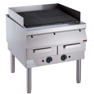 Gas grill, grill in cast iron, on pedestal