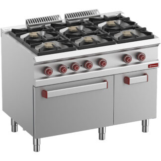 Gas range 6 burners, electric convection oven GN 1/1, neutral cupboard
