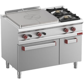 Gas range, 2 burners, cooking hob, gas oven GN2/1 on cupboard GN 1/1