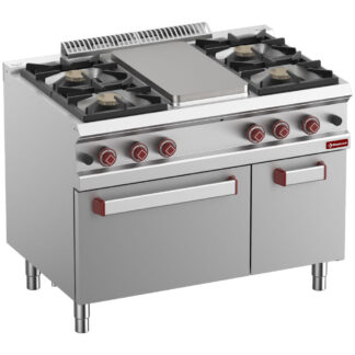 Gas solid top 4 burners, plate with gas oven GN 2/1, cupboard GN 1/1