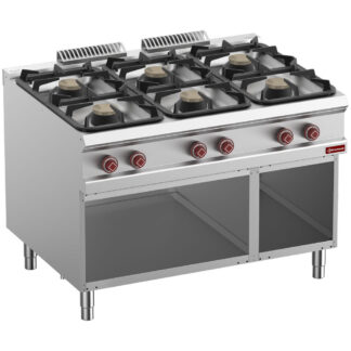 Gas stove 6 burners, open cupboard