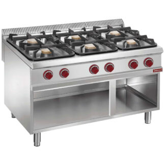 Gas stove 6 burners, open cupboard