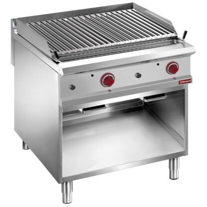 Lavastone grill, 1/1 module, "2-side" grid stainless steel, open cupboard