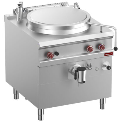 Gas boiling pan, 100-liter tank, indirect heating, on cupboard