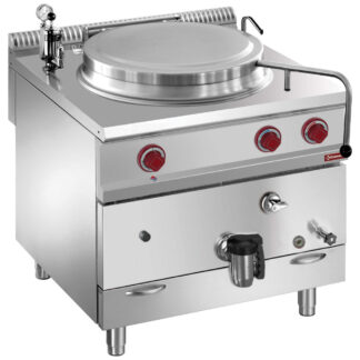 Gas boiling pan, 100-liter tank, indirect heating, on cupboard