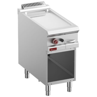 Smooth gas fry top, chromium-plated, module 1/2, open cupboard