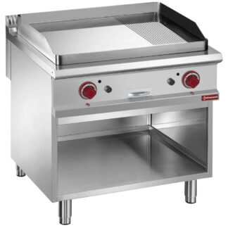 Gas fry top 2/3 smooth & 1/3 grooved, chromium-plated, Module 1/1, open cupboard