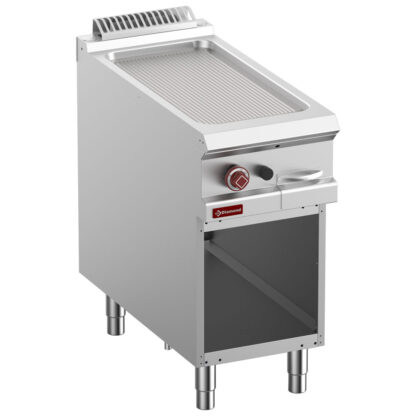 Grooved gas fry top, module 1/2, open cupboard