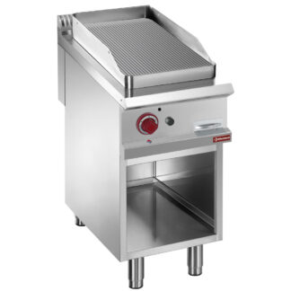 Grooved gas fry top, module 1/2, open cupboard