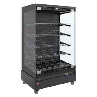 Heated display case, self-service, with glass door, on wheels - FULL BLACK