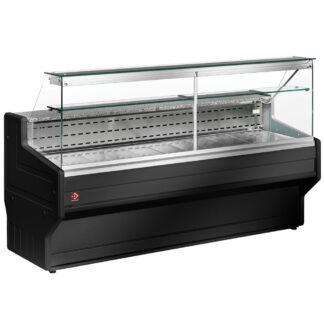 Refrigerated display counter with straight glass panel 90Â°, with  reserve