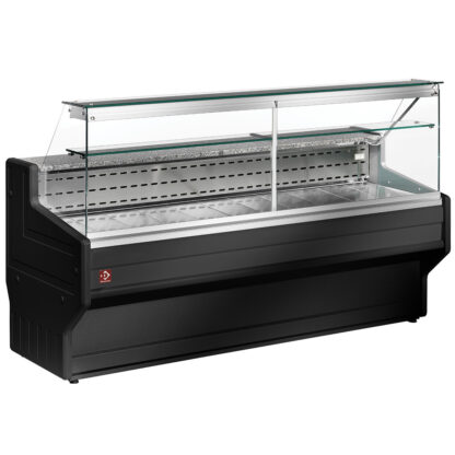 Refrigerated display counter with straight glass panel 90Â°, with  reserve
