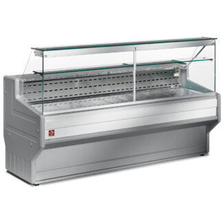 Refrigerated display counter with straight glass panel 90Â°, with reserve