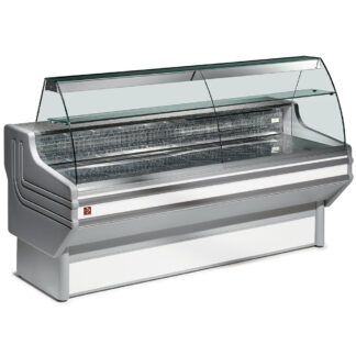 Refrigerated display counter, curved glass with storage space