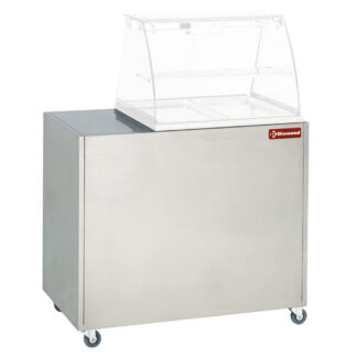 Stainless steel cupboard, support for display VBE-211, on castors.