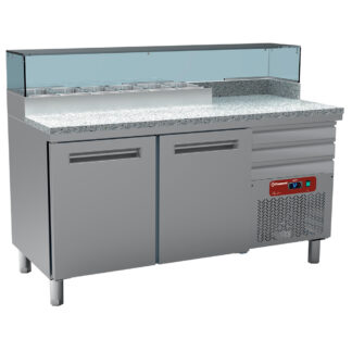Cooling table for pizzeria, 2 doors 600x400, 3 neutral drawers 600x400, refrigerated structure 6x GN 1/4