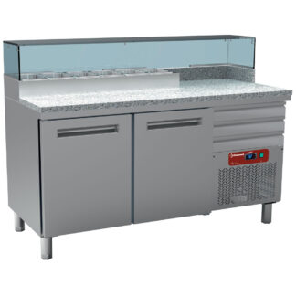 Cooling table for pizzeria, 2 doors 600x400, 3 neutral drawers 600x400, refrigerated structure 6x GN 1/4