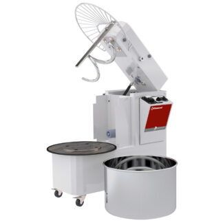 Spiral kneader 53 liters tilting head, removable bowl, 2 speeds, timer, on wheels
