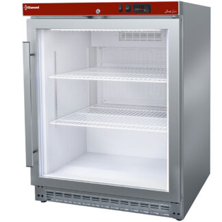 Ventilated refrigerator, glass door, 150 liters. stainless steel