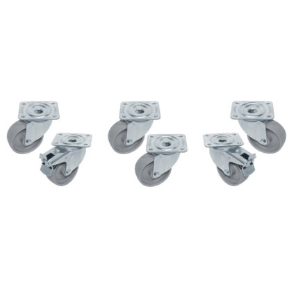 Kit 6 swiveling castors cupboards, 2 with brakes