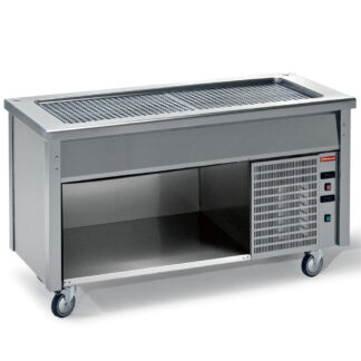 Element with refrigerated top on open cupboard