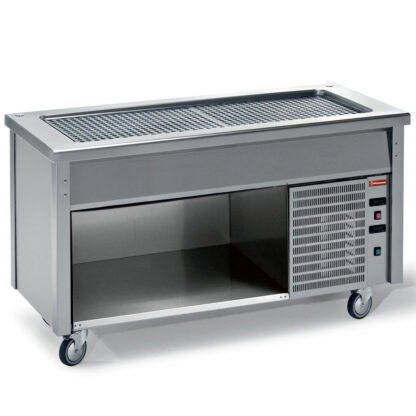 Element with refrigerated top on open cupboard