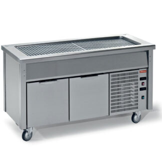 Element with refrigerated top on open cupboard + wheels