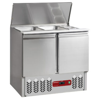 Refrigerated saladette with lid 2x GN 1/1 + 3x GN 1/6 - 150 mm + reserve 2 doors GN1/1, 240 Lit