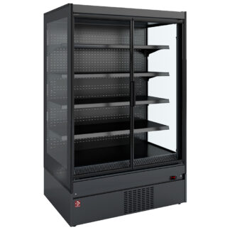 Refrigerated wall element, glass sides, self-service, swinging doors - Black decor