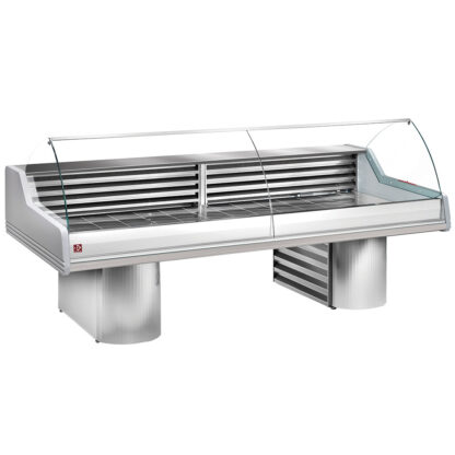 Refrigerated display counter with curved glass, on bases