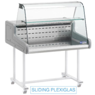 Refrigerated display counter - curved glass panel