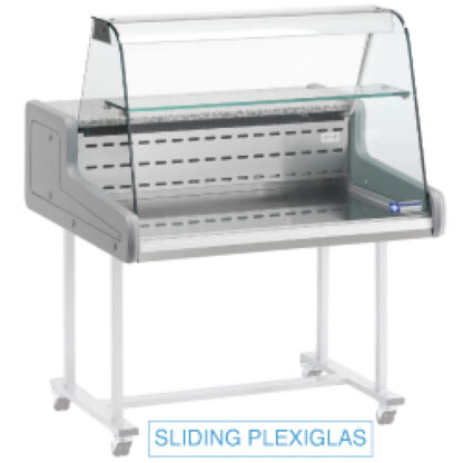 Refrigerated display counter - curved glass panel