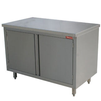 Table on cupboard, hinged doors