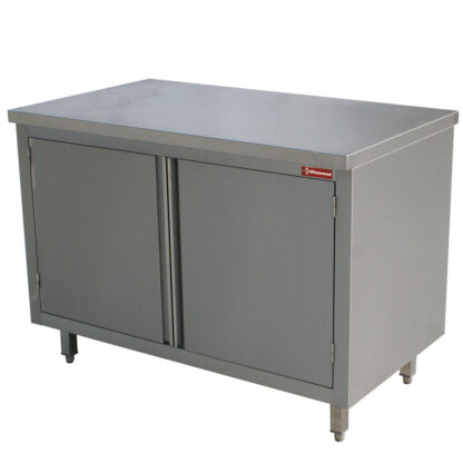 Table on cupboard, hinged doors