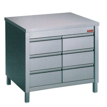 Working table on cupboard with 6 drawers