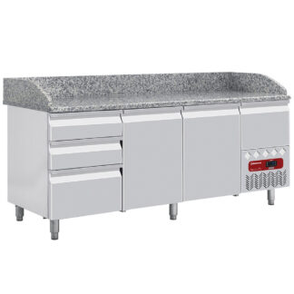Refrigerated tables 2 doors 600x400, 3 neutral drawers (8x trays 600x400) + utensils drawer